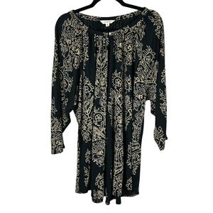 Lucky Brand Black and Cream Patterned Blouse Size 3X